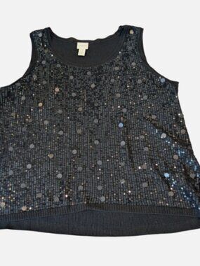 Chico's Black Sequin Tank Top Sleeveless Rib Knit Blouse Sz 3 (Large)